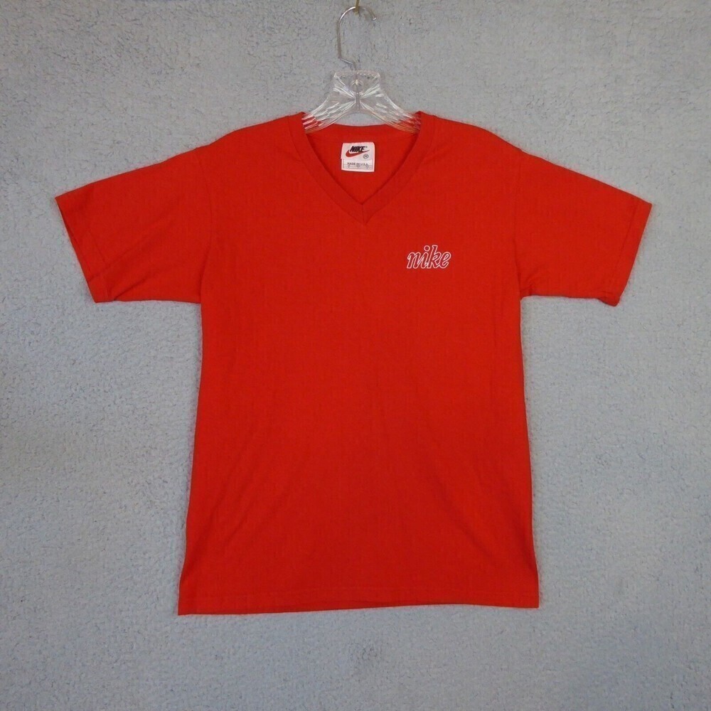 Vintage Nike Shirt Womens Medium Red V Neck Short Sleeve Embroidered Made In USA